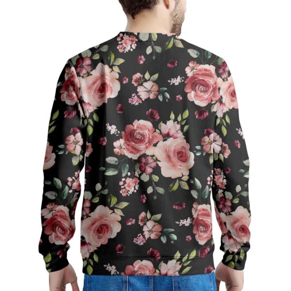 Black Pink Rose Flower Print Men’s Sweatshirt