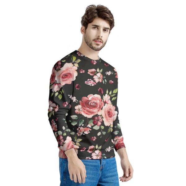 Black Pink Rose Flower Print Men’s Sweatshirt