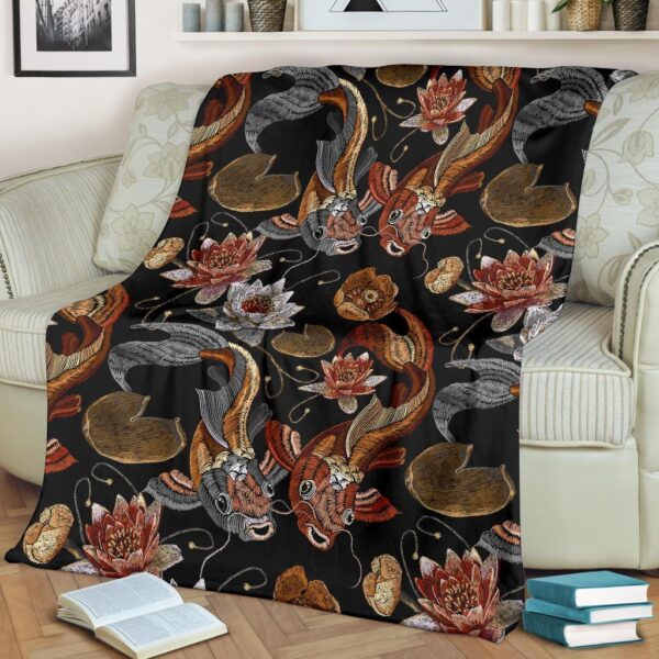Koi Fish Crochet Lotus Pattern Print Blanket