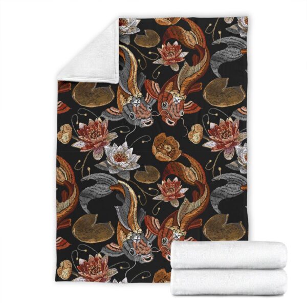 Koi Fish Crochet Lotus Pattern Print Blanket