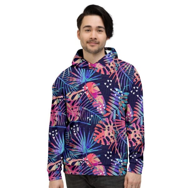 Neon Palm Leaf Hawaiian Print Men’s Hoodie