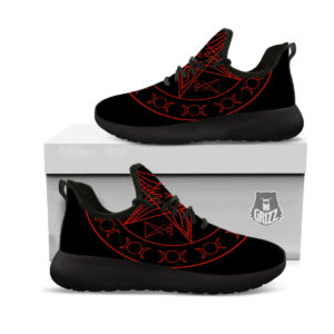 Pentagram Symbol Red Satanic Print Black Athletic Shoes