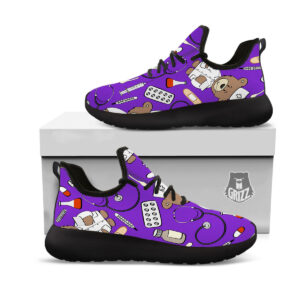 Purple Teddy Bear Nurse Black Athletic Shoes