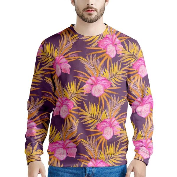 Watercolor Hibiscus Flower Hawaiian Print Men’s Sweatshirt